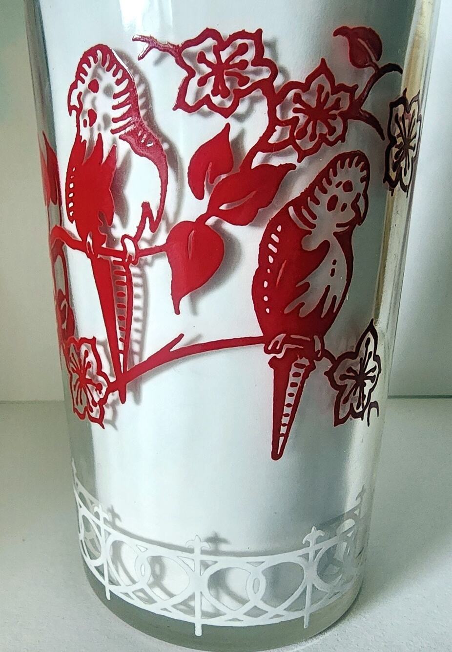 Anchor Hocking Clear W/ Red Parakeets Budgies Juice Glass Jelly Jar 4 oz.*